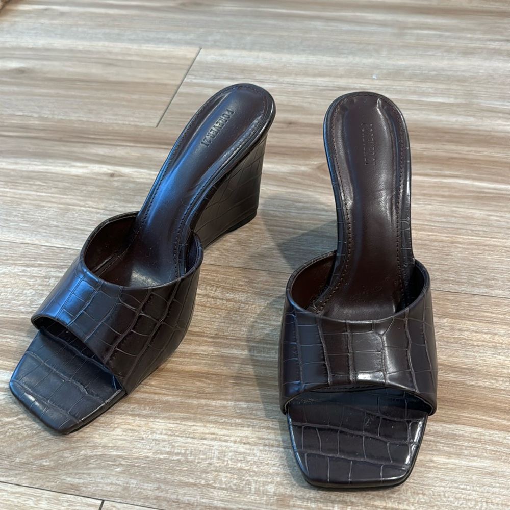 Faux Croc Square-Toe Wedges. Worn one time.